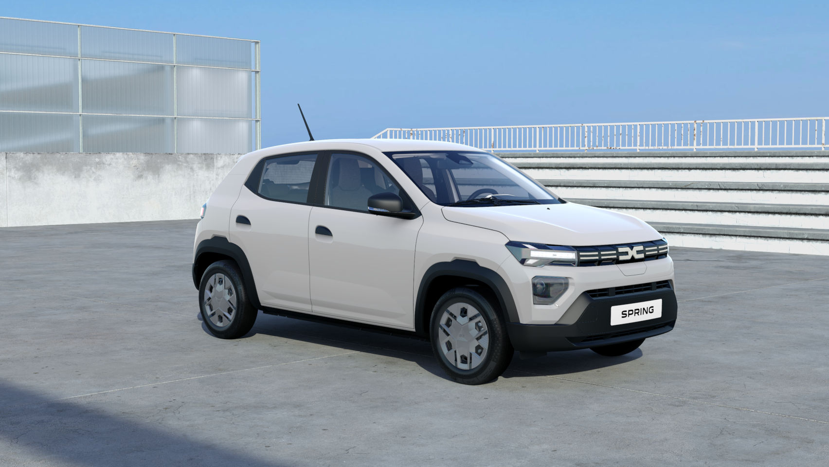 Une Dacia Spring Electric 45 Blanc Kaolin.