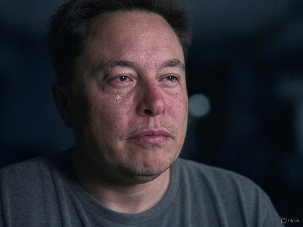 Elon Musk qui pleure, image générée par une intelligence artificielle